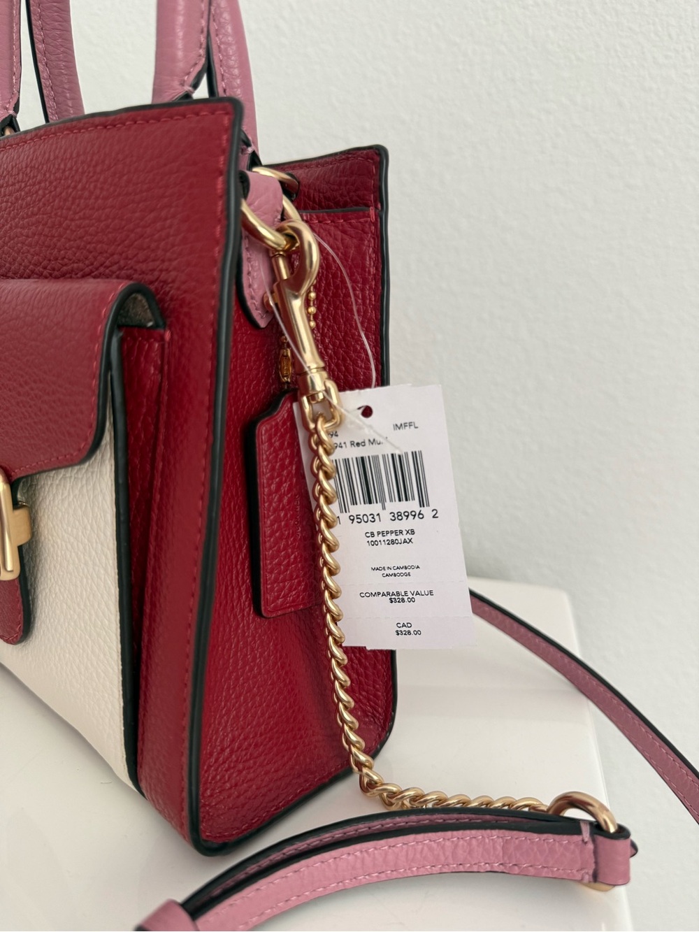 Coach Pink and Red Colorblock Mini Purse - Picture 4 of 11